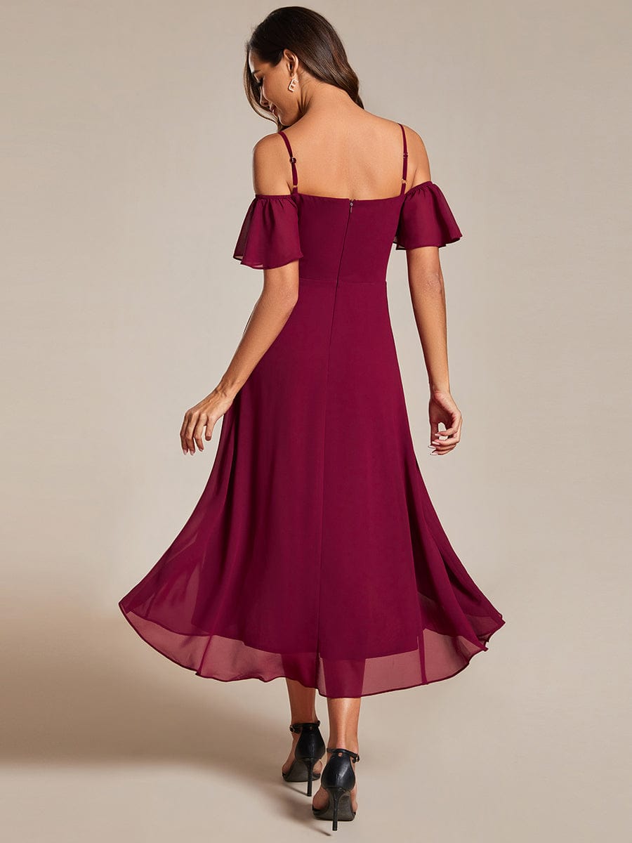 Women's Blush Chiffon Cold-Shoulder Wedding Guest Dress
