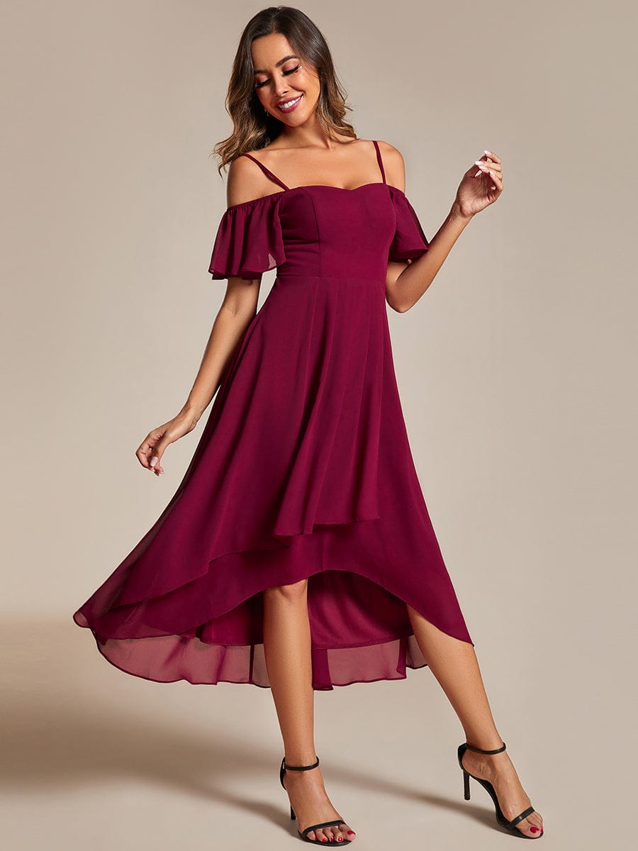 Women's Blush Chiffon Cold-Shoulder Wedding Guest Dress
