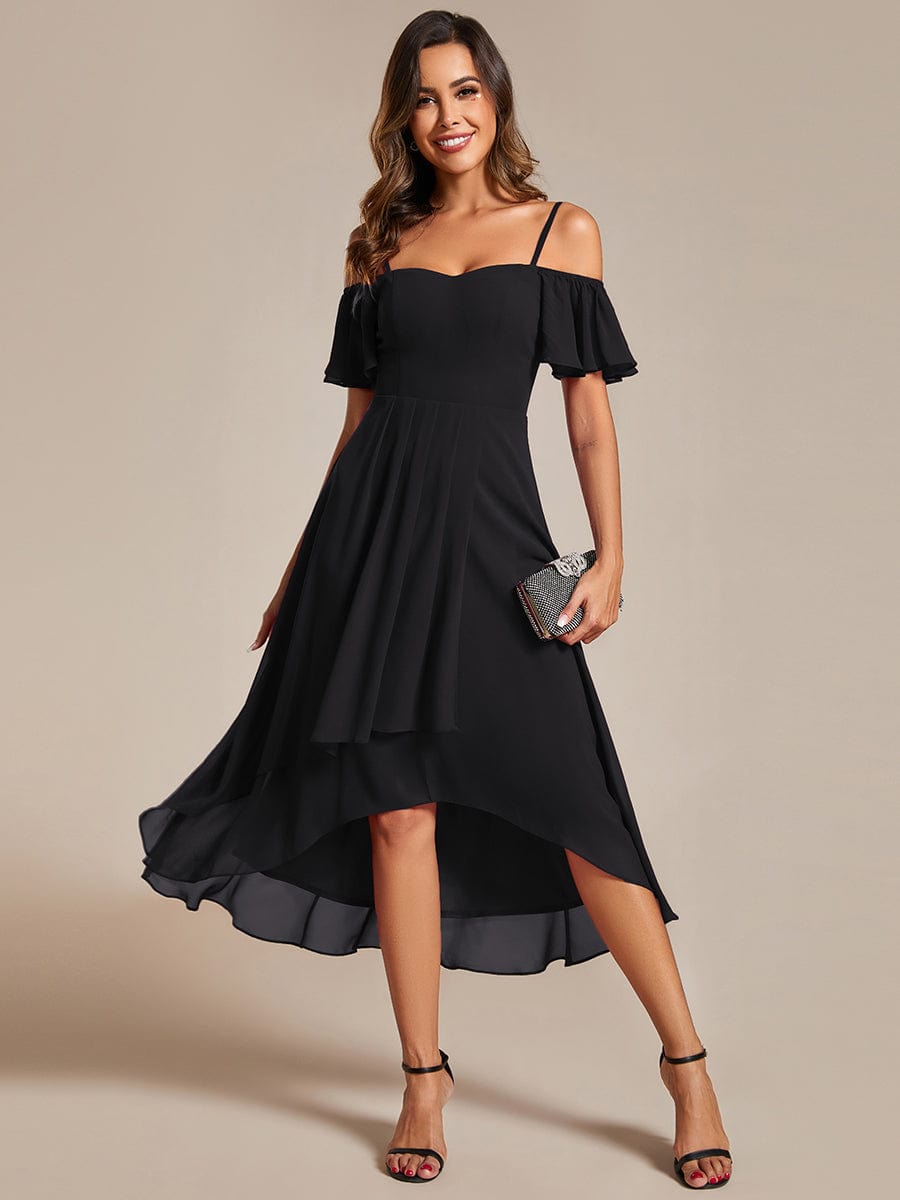 Women's Blush Chiffon Cold-Shoulder Wedding Guest Dress