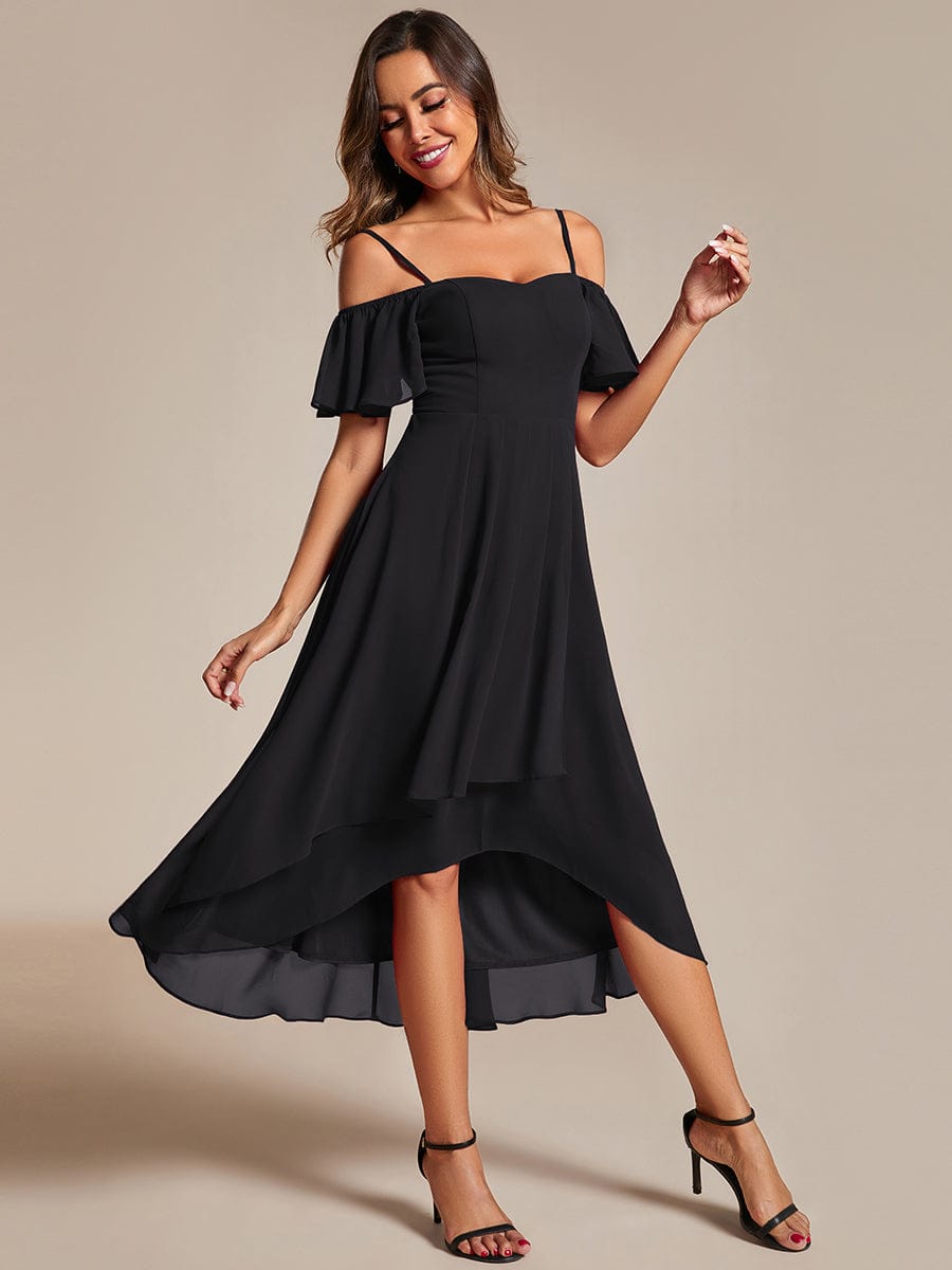 Women's Blush Chiffon Cold-Shoulder Wedding Guest Dress