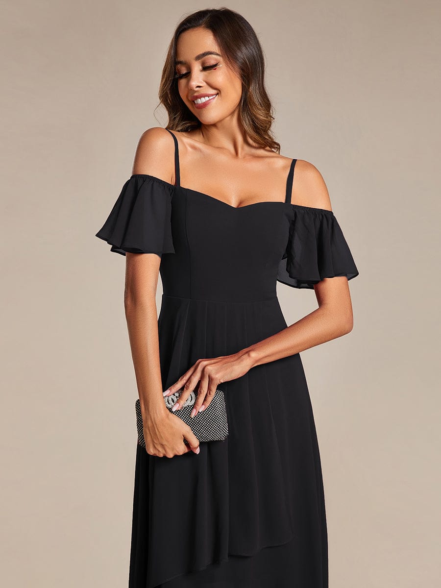 Women's Blush Chiffon Cold-Shoulder Wedding Guest Dress