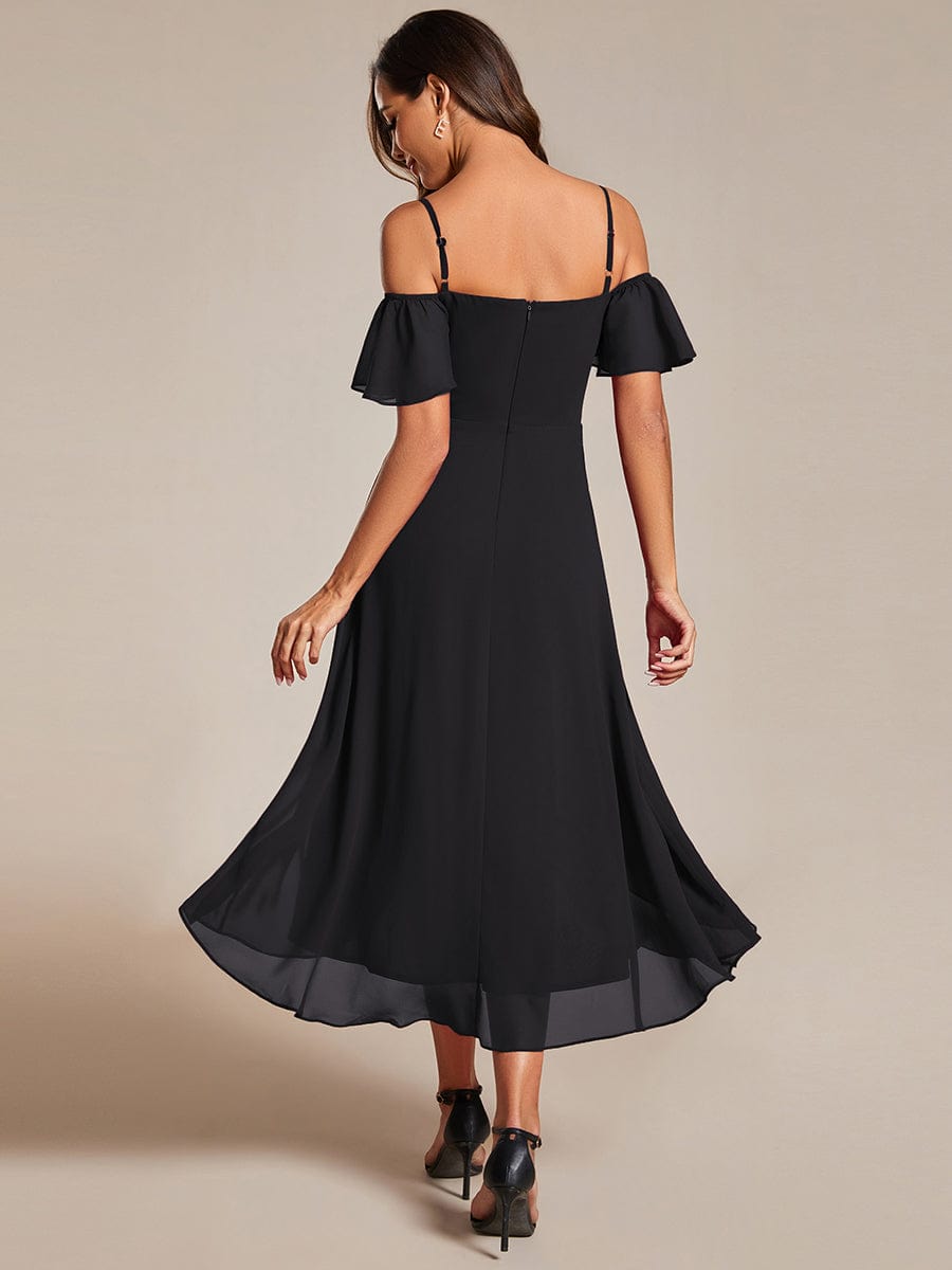 Women's Blush Chiffon Cold-Shoulder Wedding Guest Dress