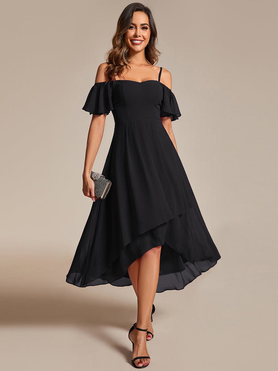 Women's Blush Chiffon Cold-Shoulder Wedding Guest Dress