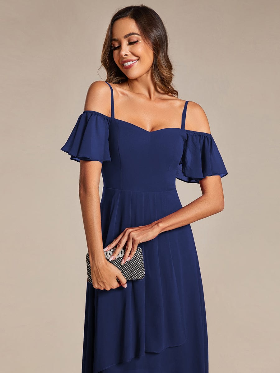 Women's Blush Chiffon Cold-Shoulder Wedding Guest Dress