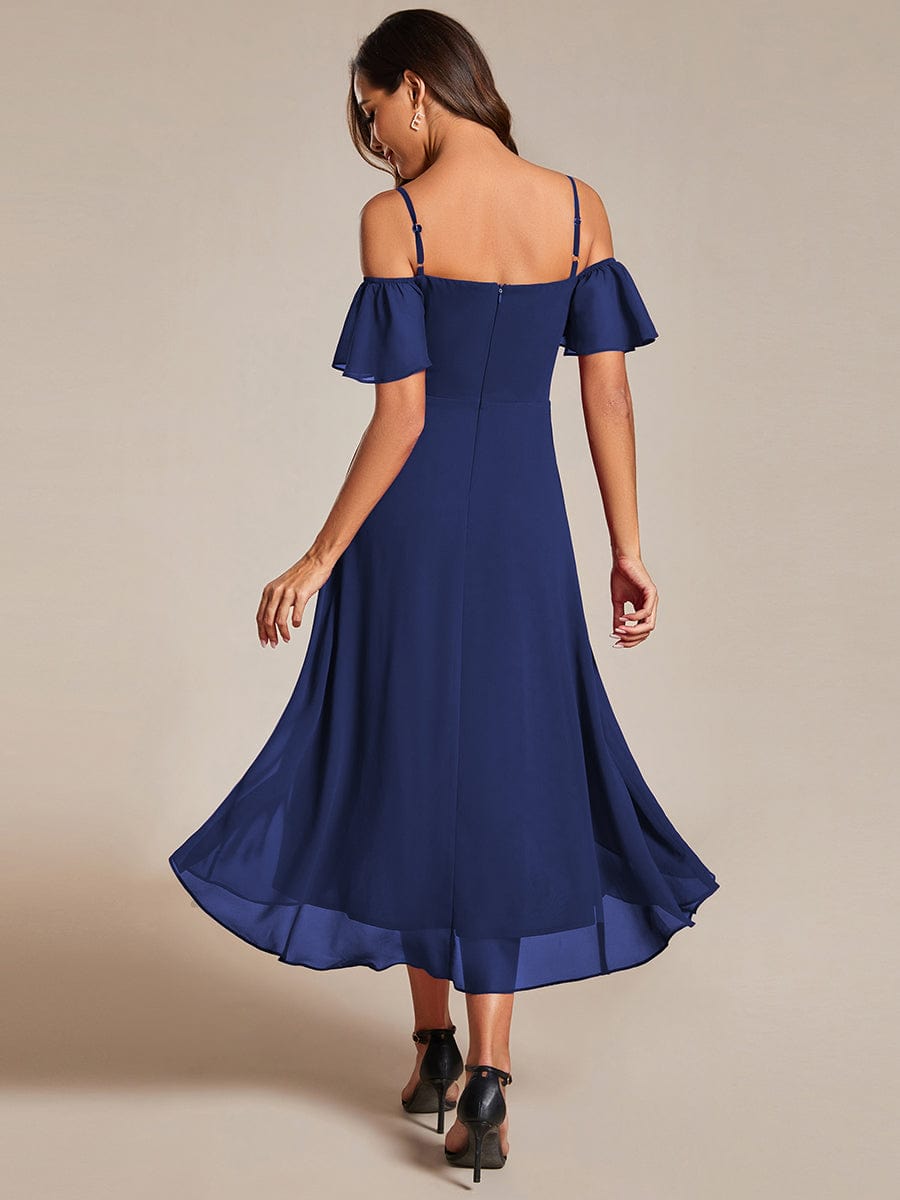 Women's Blush Chiffon Cold-Shoulder Wedding Guest Dress