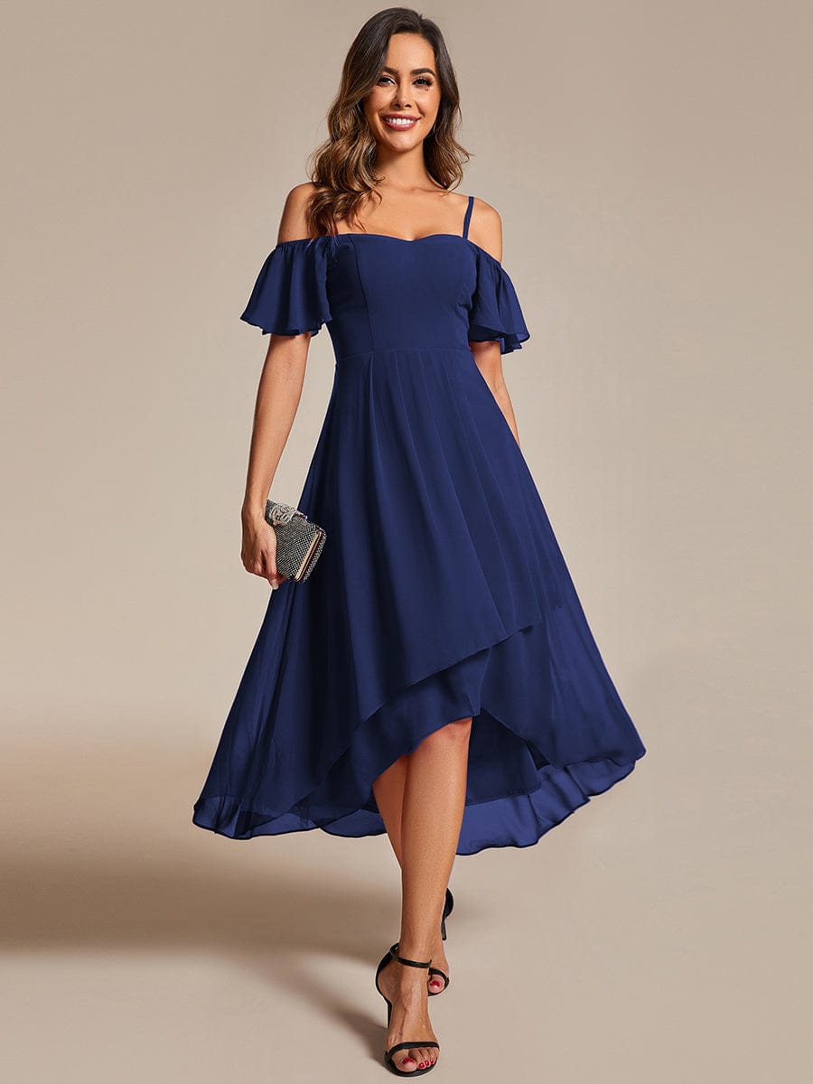 Women's Blush Chiffon Cold-Shoulder Wedding Guest Dress
