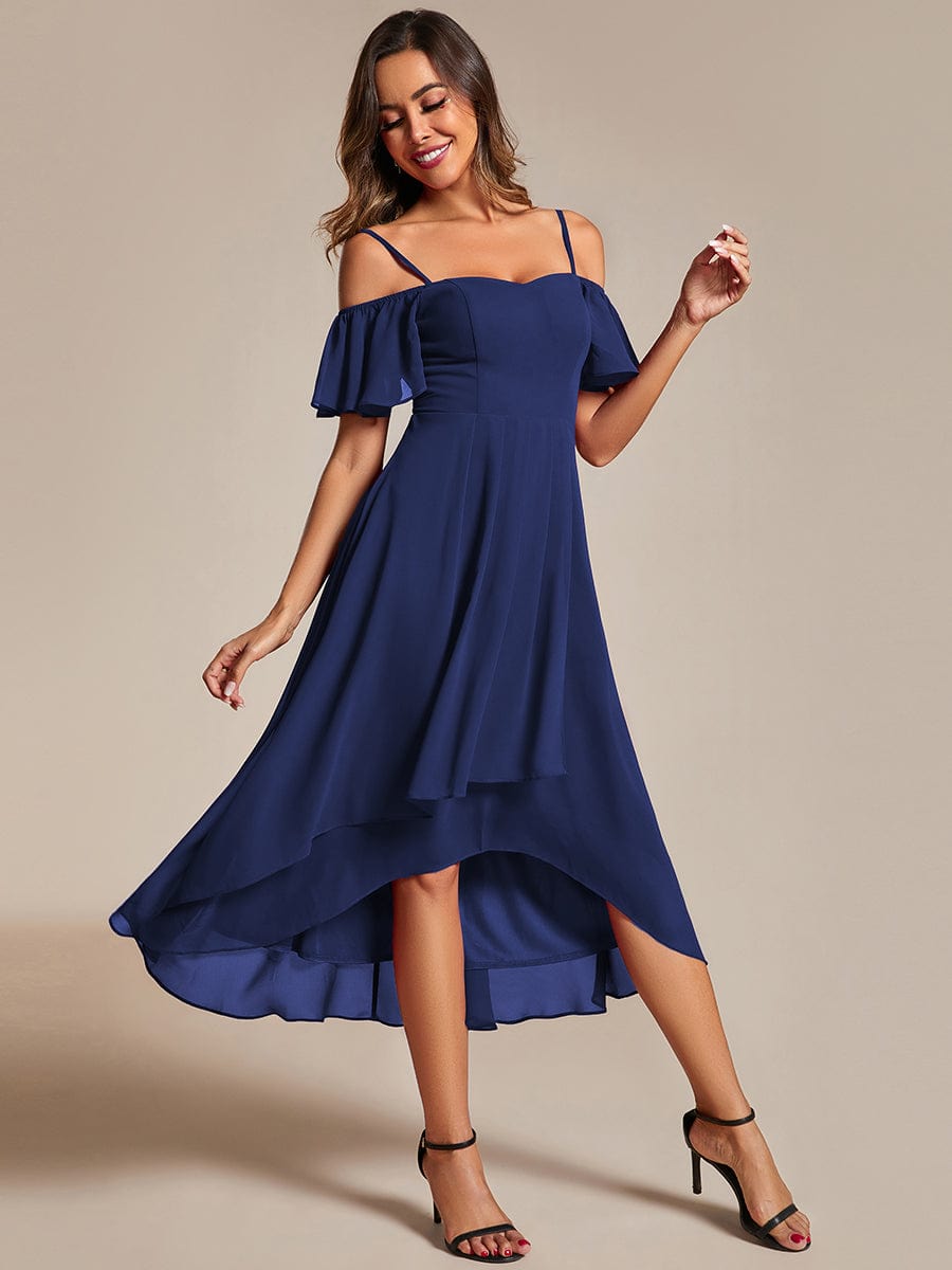 Women's Blush Chiffon Cold-Shoulder Wedding Guest Dress