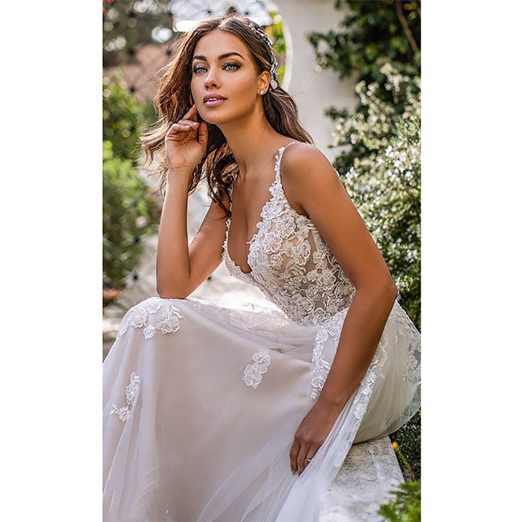 Boho A-Line Wedding Dress – Sexy Backless Long Beach Bridal Gown, Custom Made