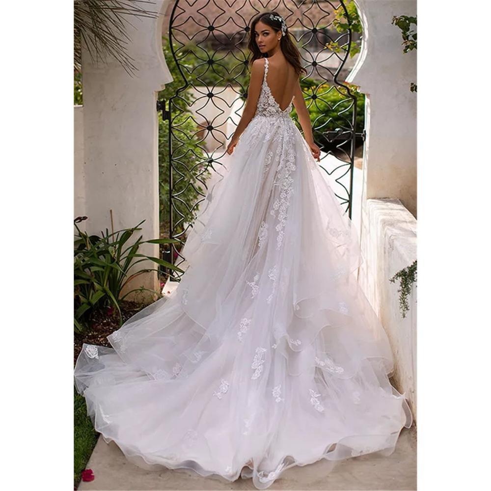 Boho A-Line Wedding Dress – Sexy Backless Long Beach Bridal Gown, Custom Made