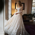 Long Sleeve Champagne Wedding Dress – Sexy Open Back Bridal Design, Custom Made