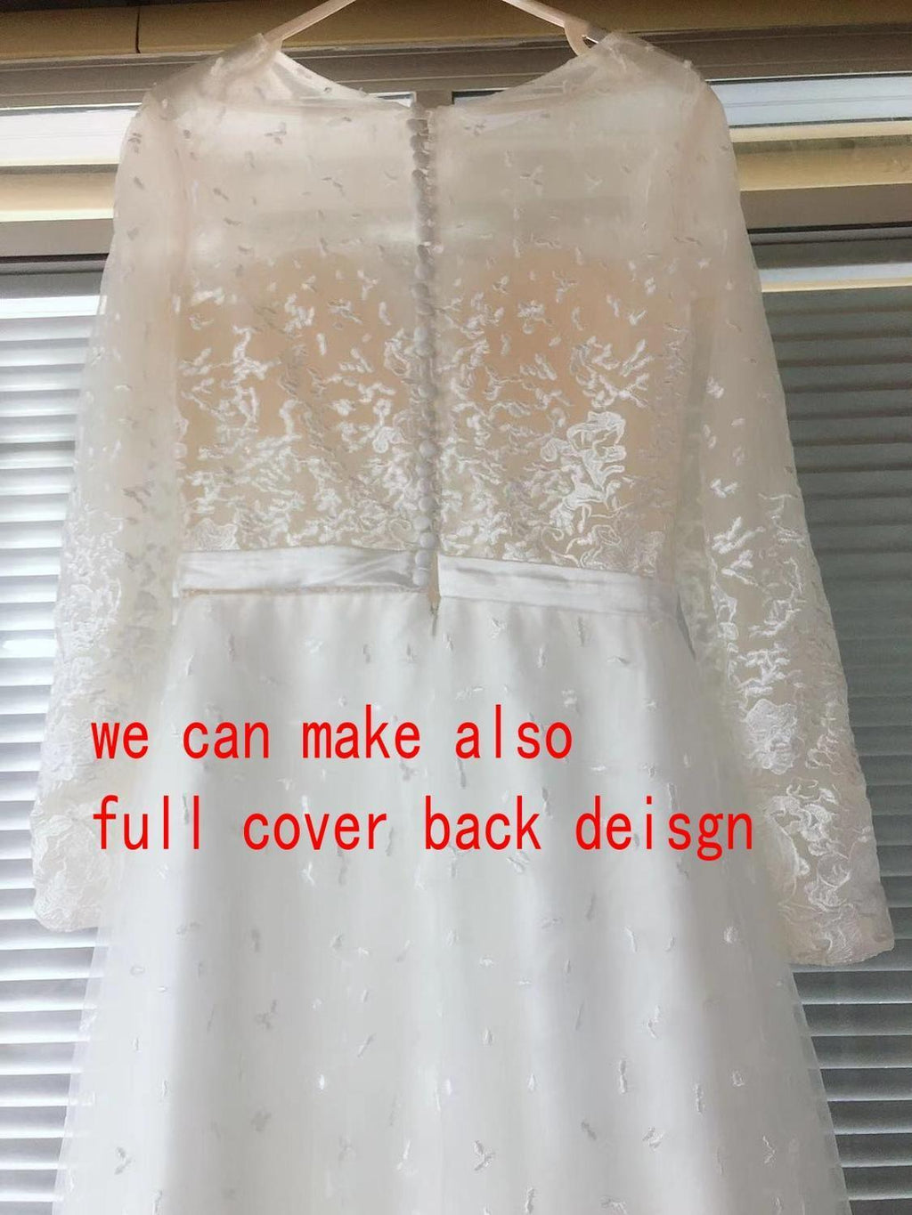 Long Sleeve Champagne Wedding Dress – Sexy Open Back Bridal Design, Custom Made
