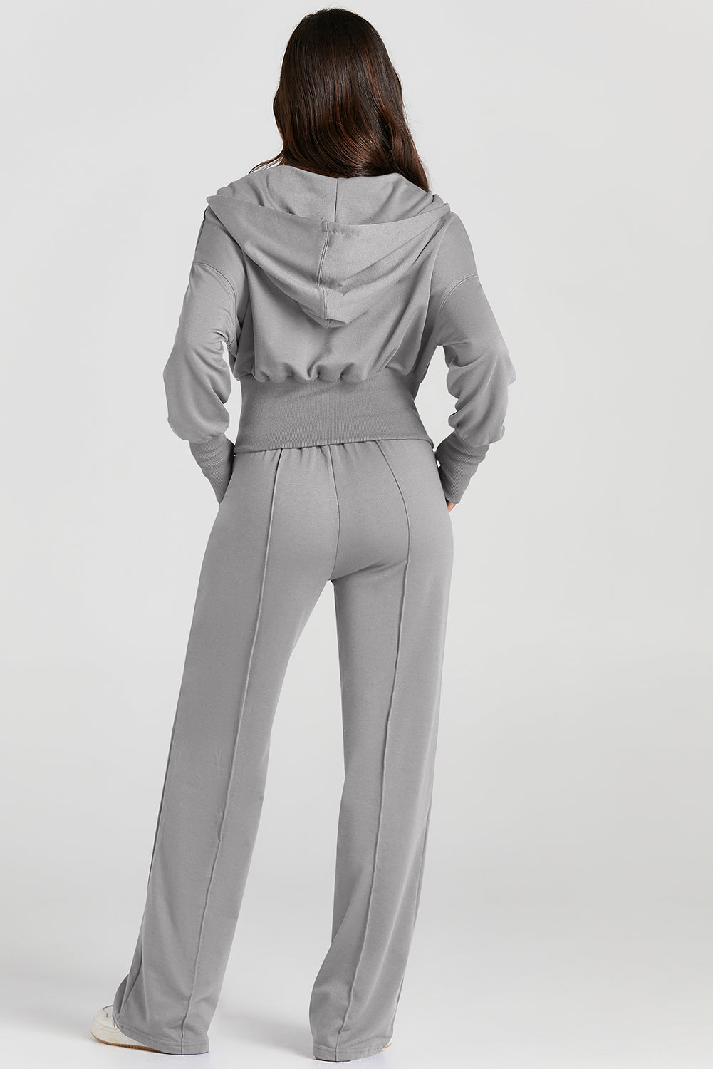 Women's Gray Hooded Jacket & Sweatpants Activewear Set Stylish Comfort for Casual Outings and Workouts