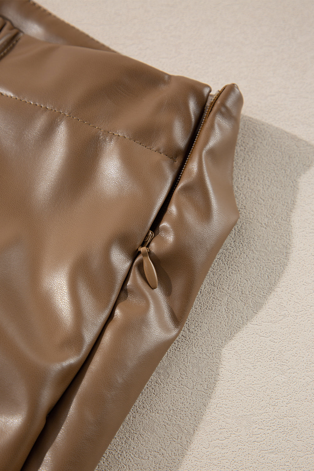 Chic Coffee Bowknot Faux Leather Mini Skirt for Women - Stylish and Trendy, Perfect for Day or Night Out