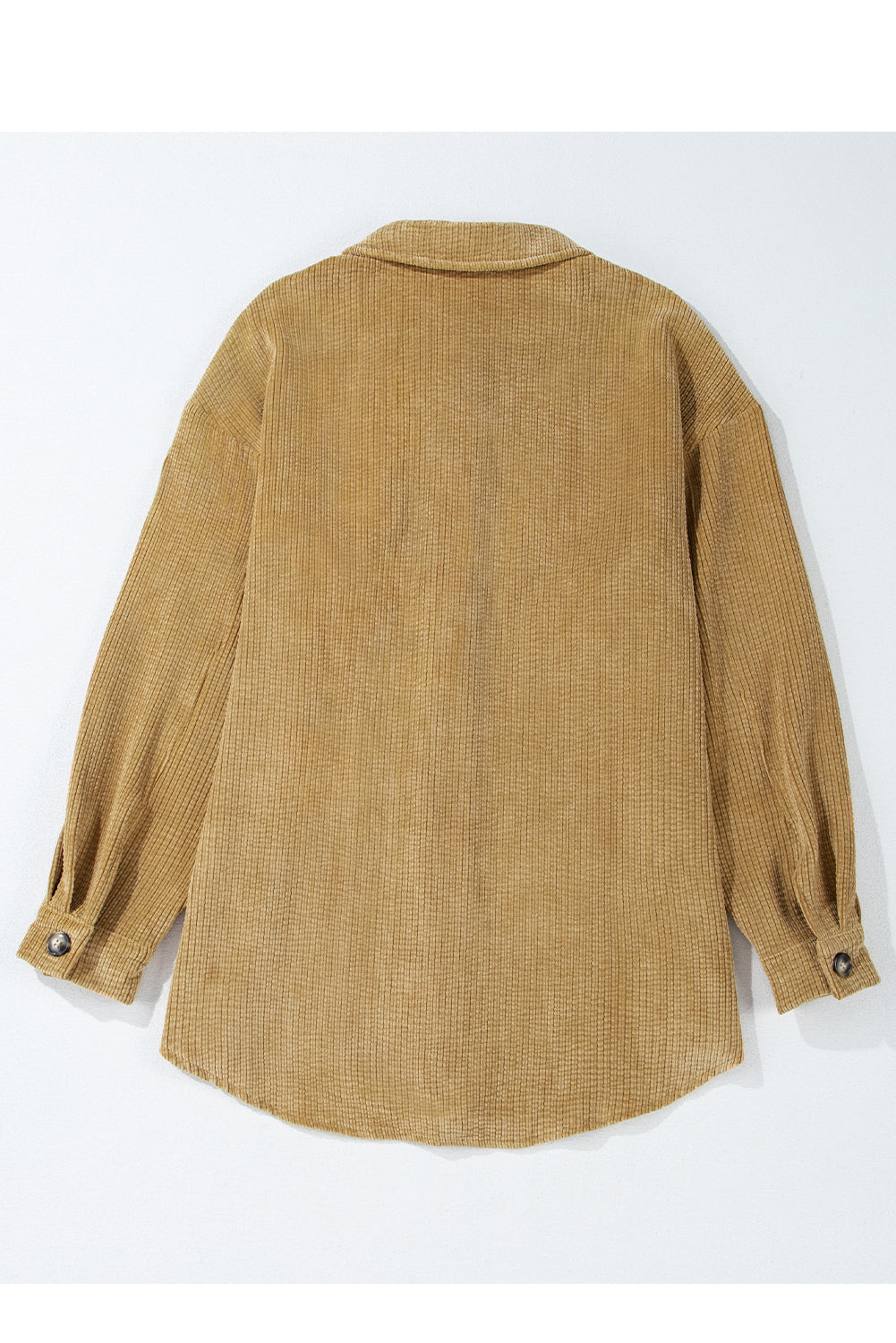 Stylish Women's Light Beige Corduroy Shacket with Patched Pockets - Chic Button-Up Jacket for Effortless Casual Outfits