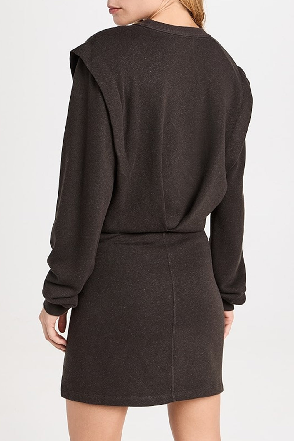 Women's Carbon Grey Long Sleeve Pleated Mini Dress - Chic Faux Two-Piece Style for Casual or Evening Events