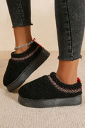 Women's Embroidered Black Sherpa Plush Snow Boots with Thick Sole for Cozy Comfort and Chic Winter Style