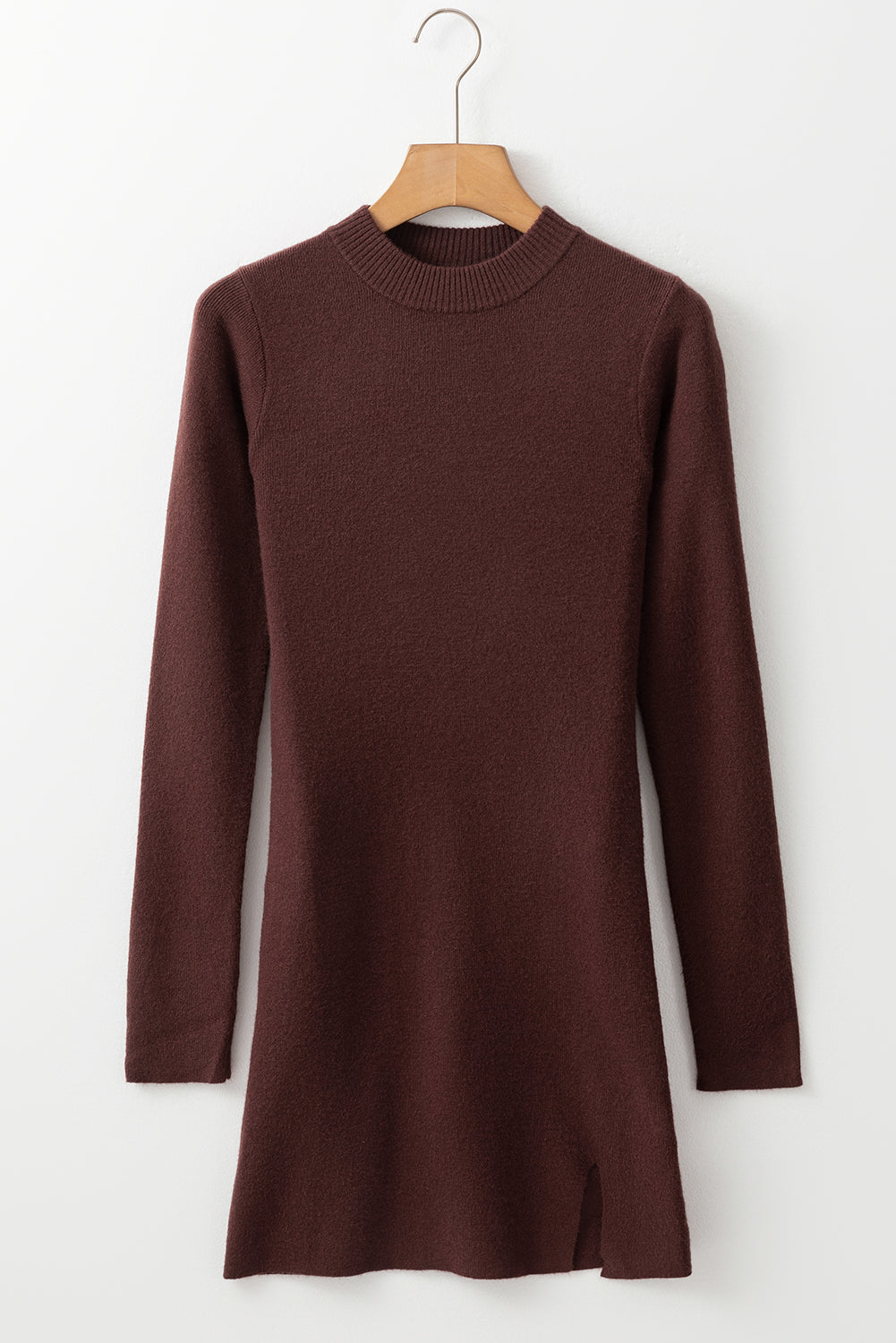 Chic Women's Brown Knit Midi Sweater Dress - Cozy Long Sleeve Relaxed Fit for Effortless Fall Style