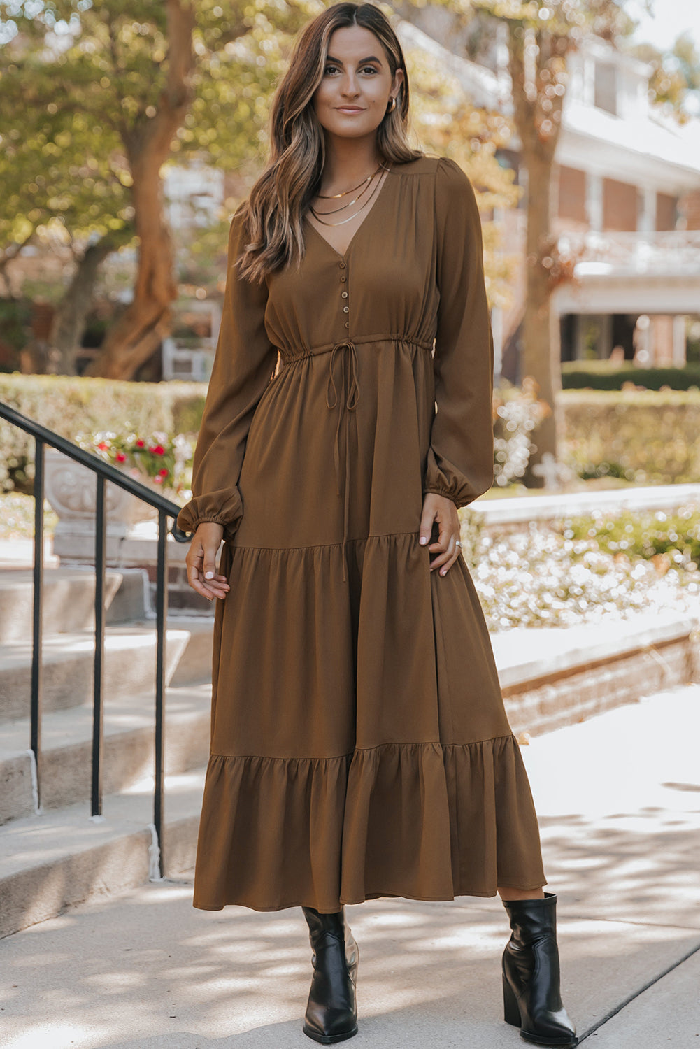 Elegant Women's Long Sleeve Maxi Dress - Flowy Fit in Classic Colors, Ideal for Parties, Weddings, or Casual Outings