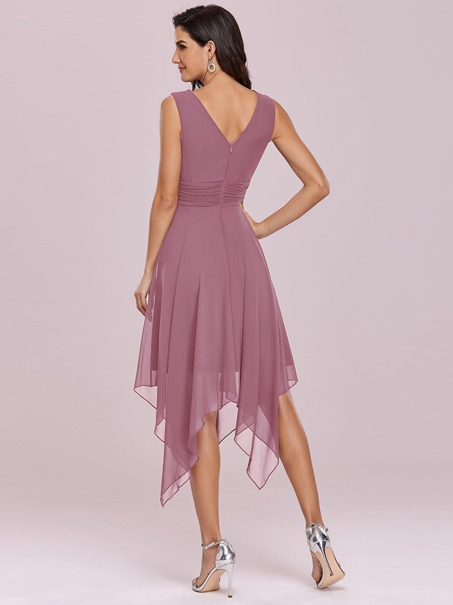 Elegant Knee-Length Chiffon Bridesmaid Dress with Unique Hem