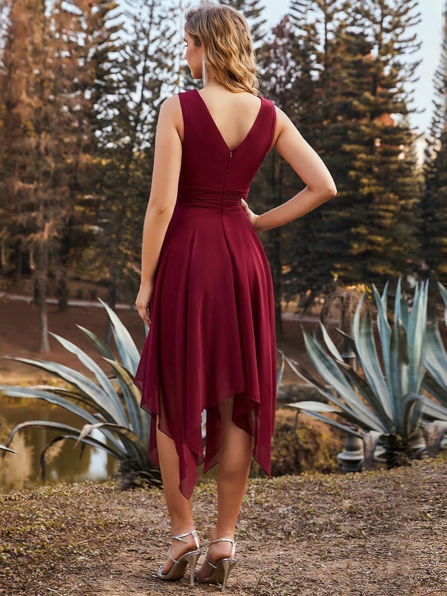 Elegant Knee-Length Chiffon Bridesmaid Dress with Unique Hem