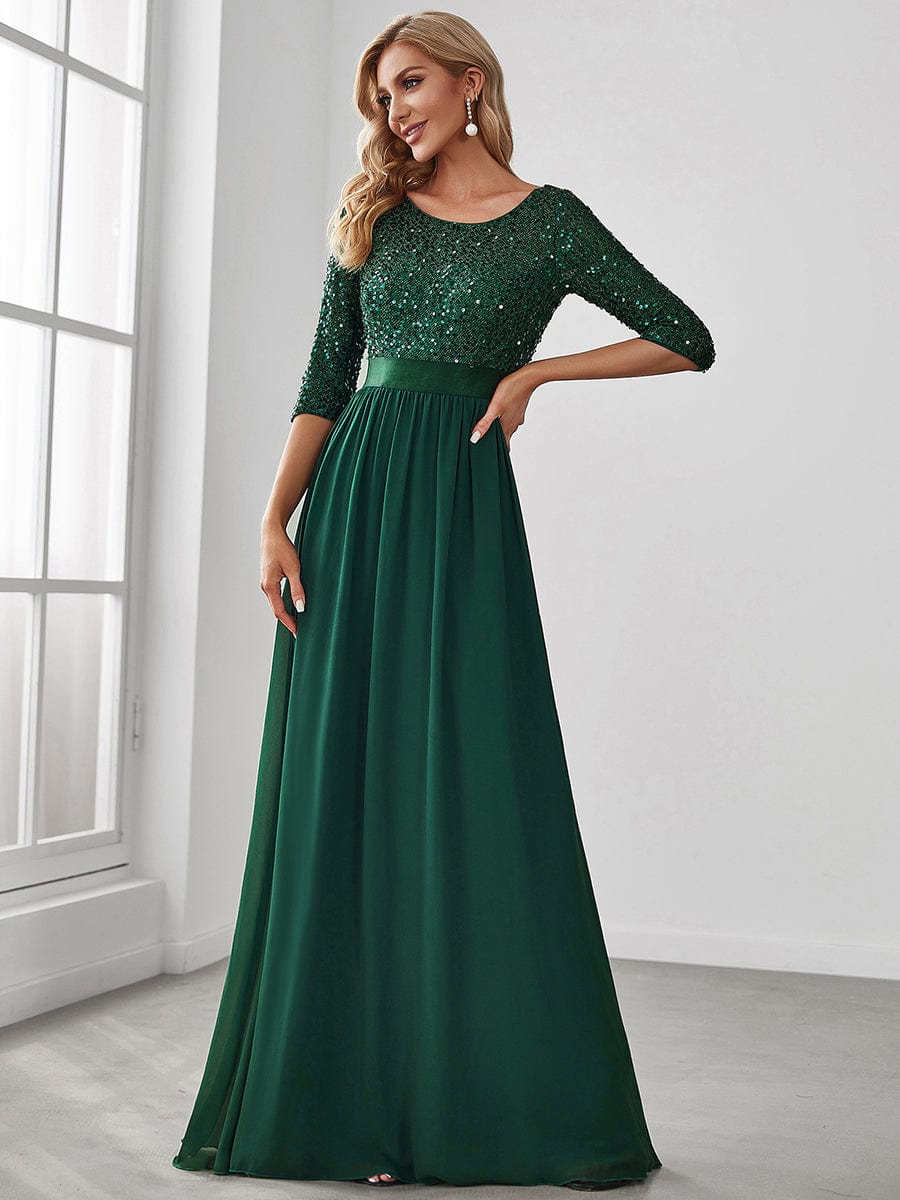 Sparkling Sequined A-Line Evening Dress