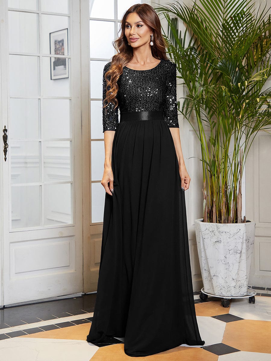 Sparkling Sequined A-Line Evening Dress