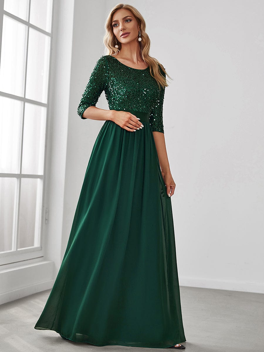 Sparkling Sequined A-Line Evening Dress