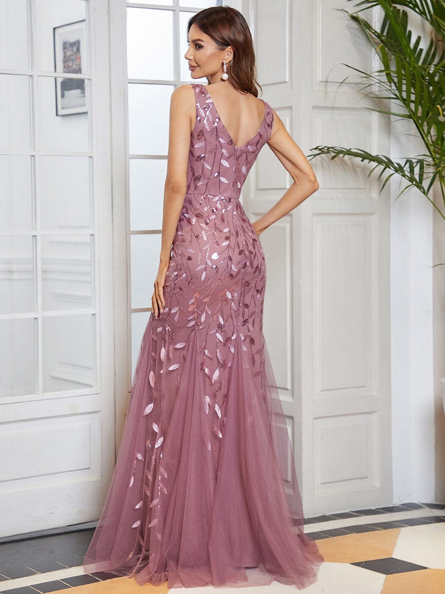 Glamorous Sequin Embellished V-Neck Mermaid Evening Dress