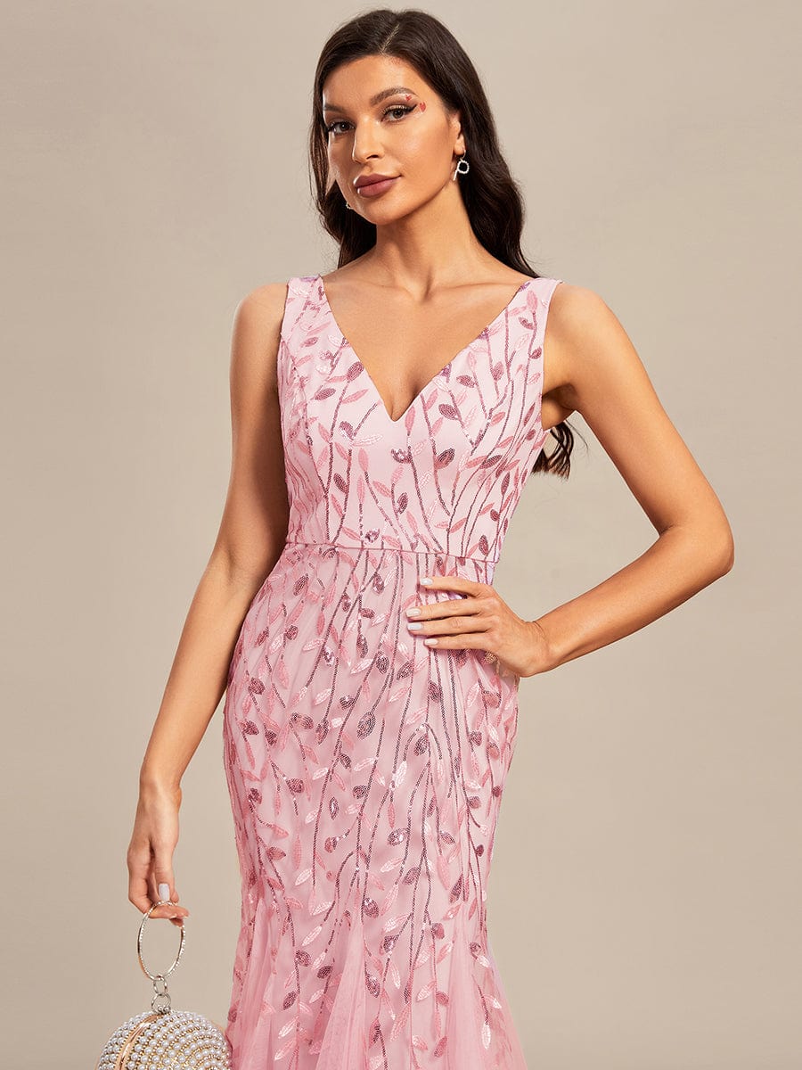 Glamorous Sequin Embellished V-Neck Mermaid Evening Dress