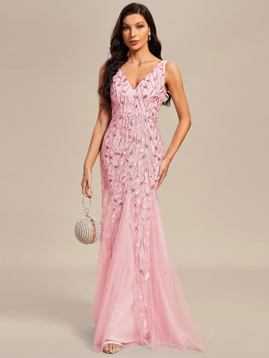 Glamorous Sequin Embellished V-Neck Mermaid Evening Dress