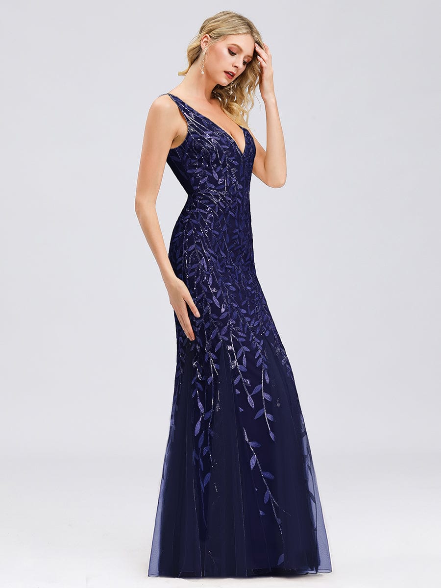 Glamorous Sequin Embellished V-Neck Mermaid Evening Dress