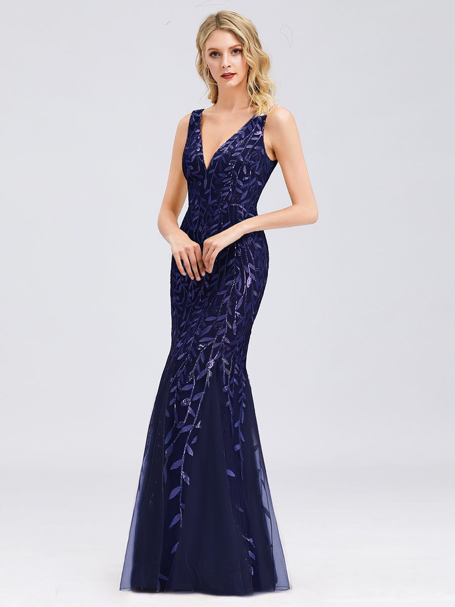 Glamorous Sequin Embellished V-Neck Mermaid Evening Dress