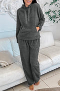 Cozy Women's Medium Grey Fuzzy Hoodie & Lounge Pants Set - Perfect 2-Piece Outfit for Relaxed Days at Home