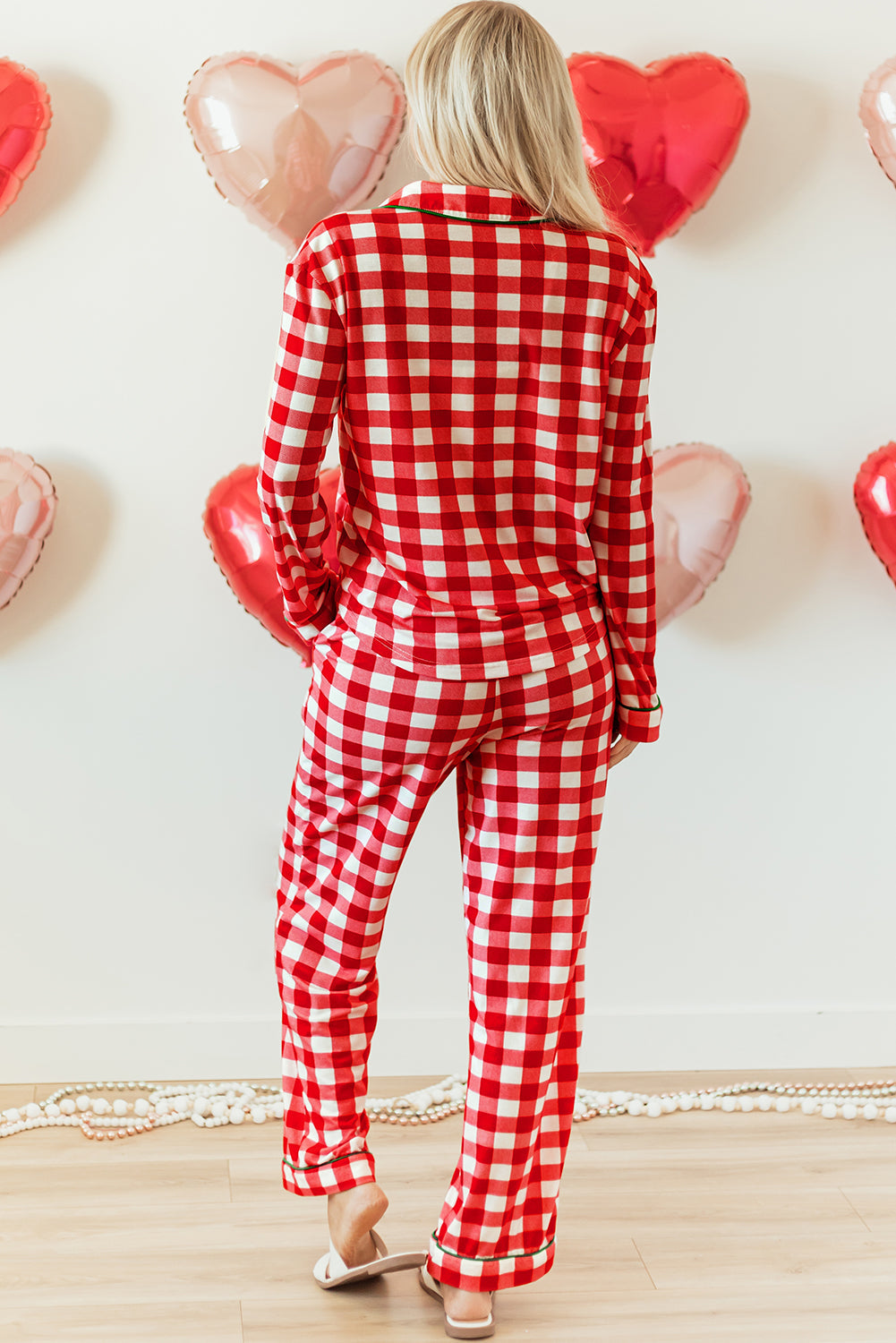 Stylish Women's Cozy Fiery Red Christmas Plaid Pajama Set - Comfy Holiday Shirt and Pants for Festive Relaxation