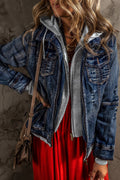 Stylish Women's Dark Blue Hooded Denim Jacket - Zip-Up Casual Layer for Everyday Outfits and Chic Outings