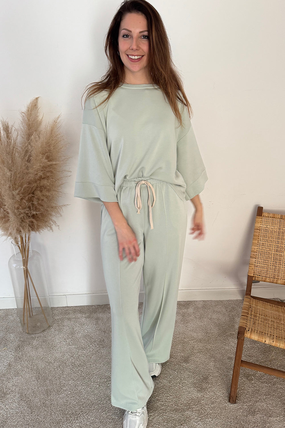 Women's Aqua Blue 2-Piece Relaxed Fit Pullover & Drawstring Pants Set for Effortless Casual Comfort