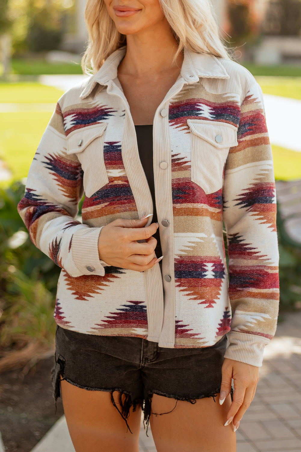Chic Earth Tones Women's Oversized Western Print Shacket Jacket for Trendy Layering and Effortless Style