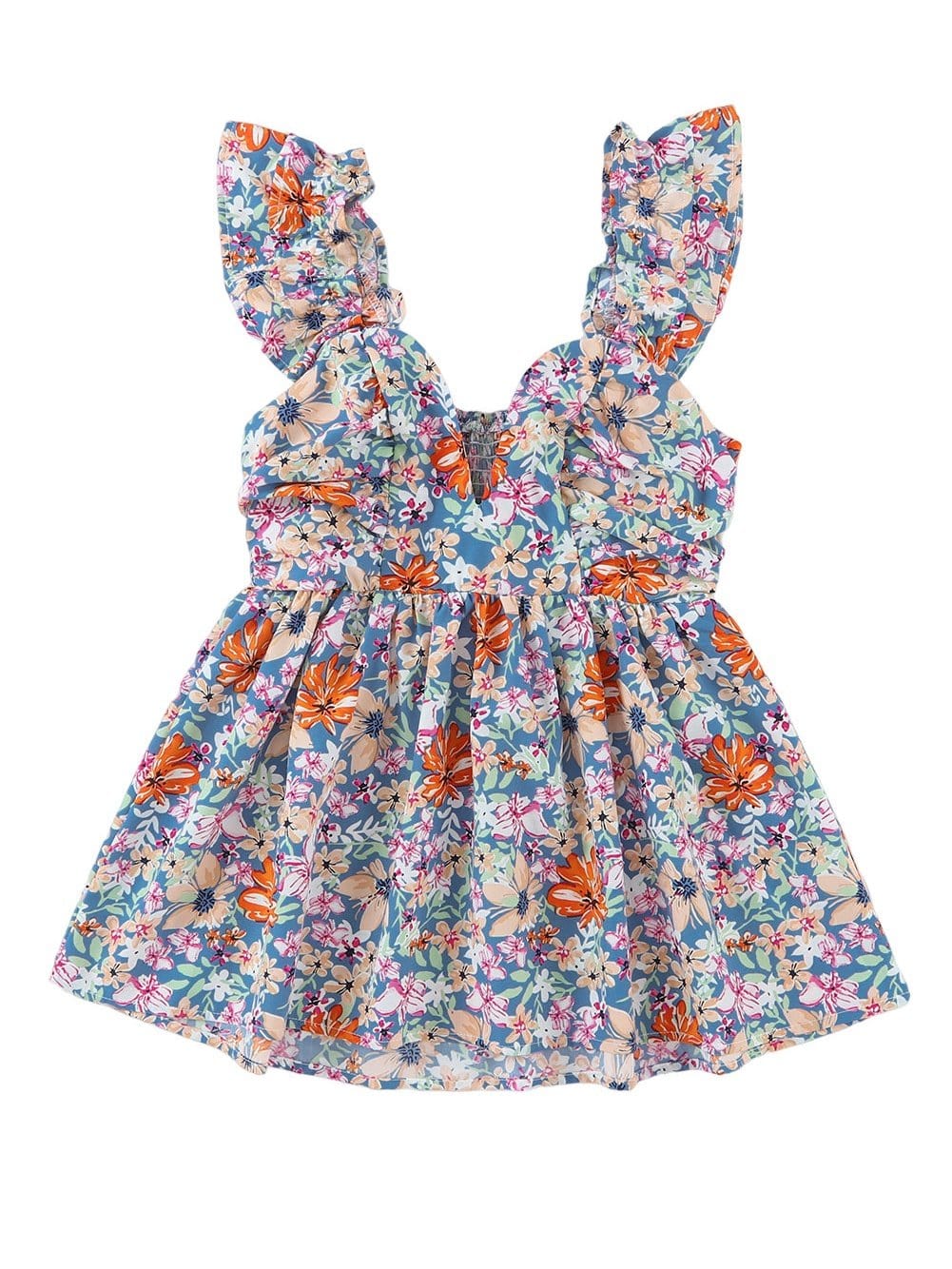 Chic Floral Sleeveless V Neck Cocktail Dress with Unique Hem