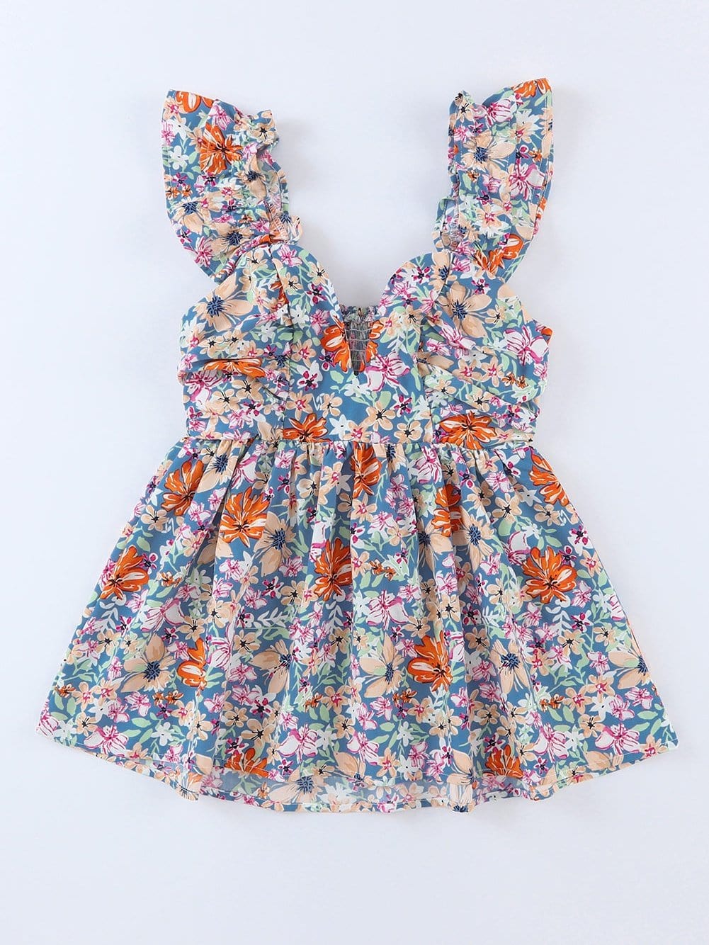 Chic Floral Sleeveless V Neck Cocktail Dress with Unique Hem