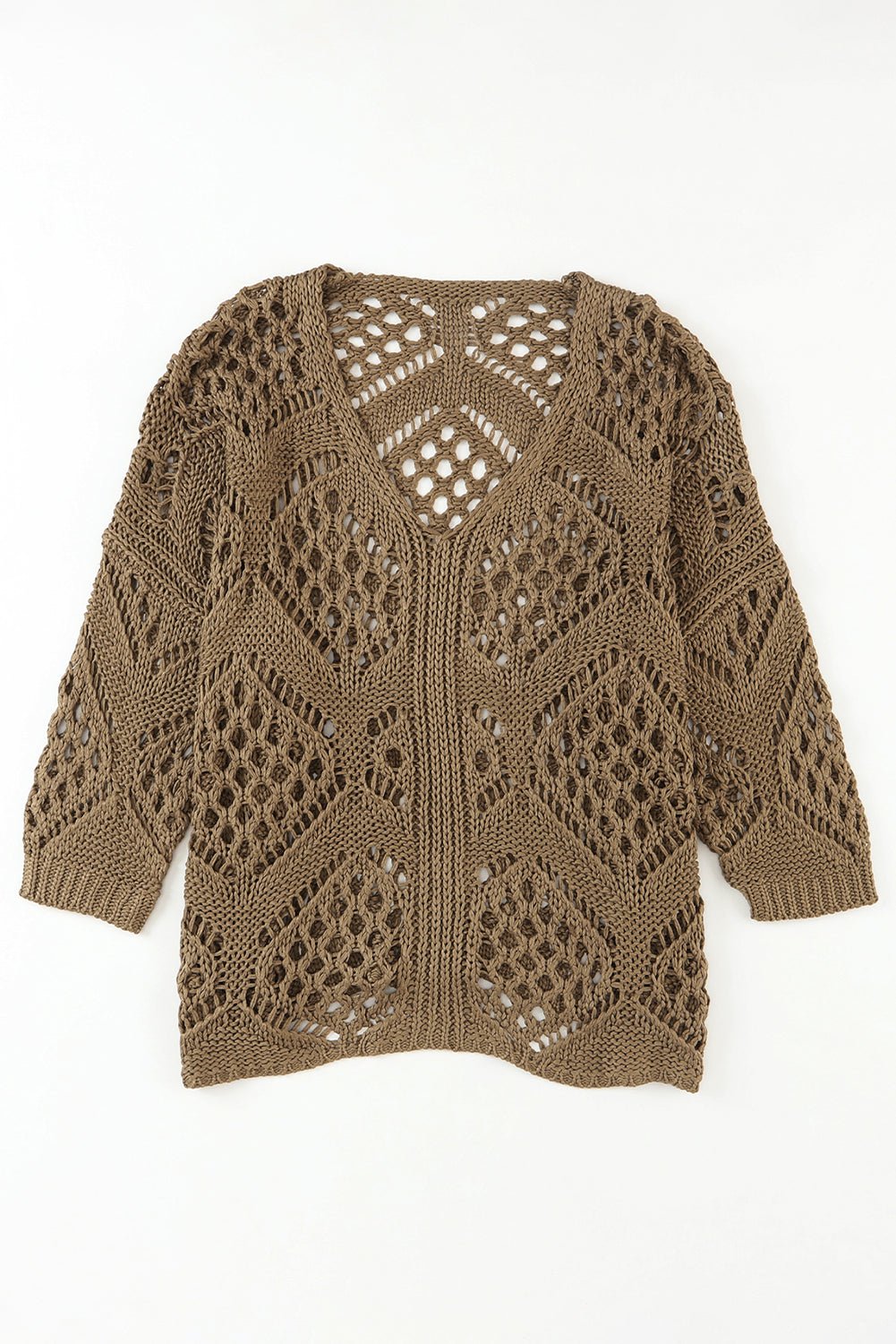 Women's Khaki Pointelle Knit V-Neck Dolman Sleeve Sweater