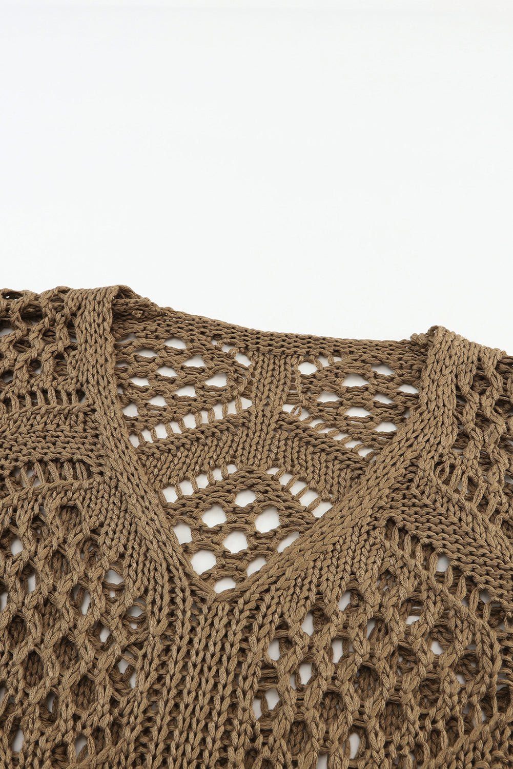 Women's Khaki Pointelle Knit V-Neck Dolman Sleeve Sweater