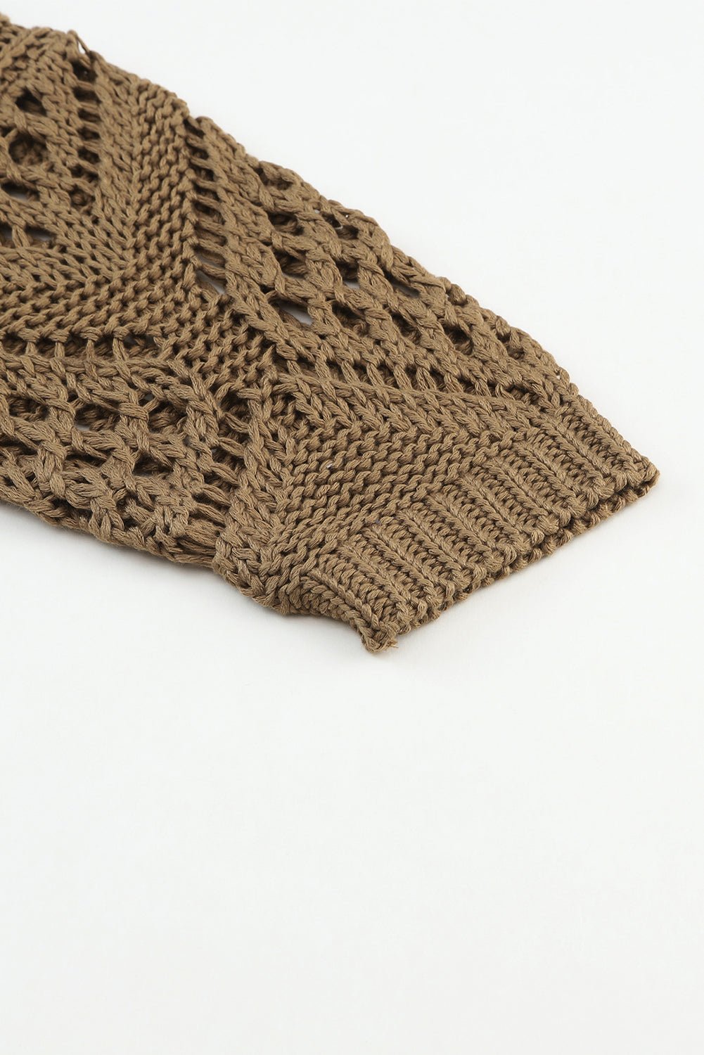 Women's Khaki Pointelle Knit V-Neck Dolman Sleeve Sweater