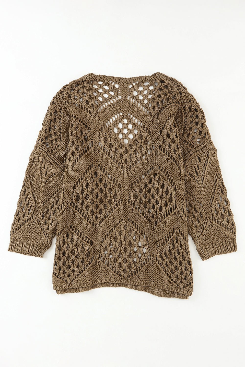 Women's Khaki Pointelle Knit V-Neck Dolman Sleeve Sweater