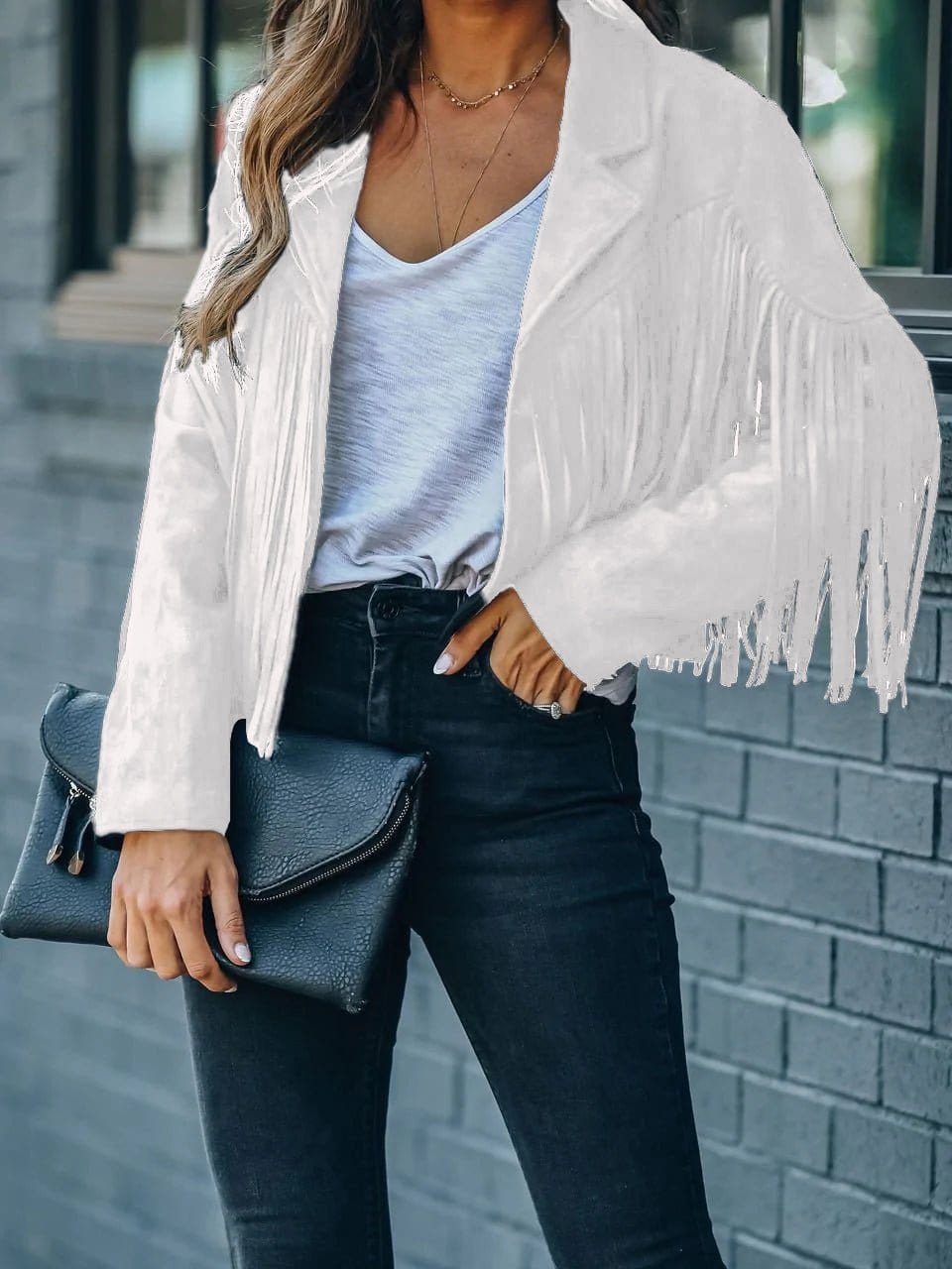 Suede-Texture Western Fringe Lapel Jacket with practical styling and dependable silhouette control.
