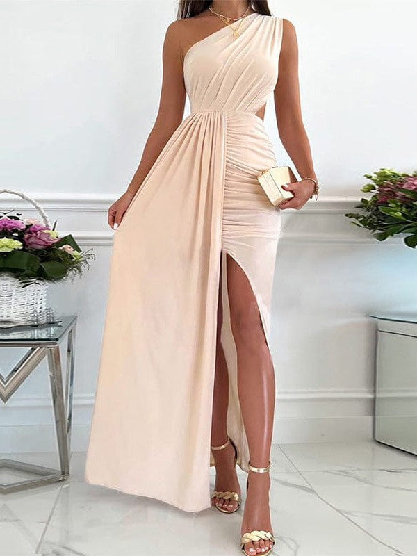 Women's Elegant V-Neck Solid Strapless Long Sleeve Dress