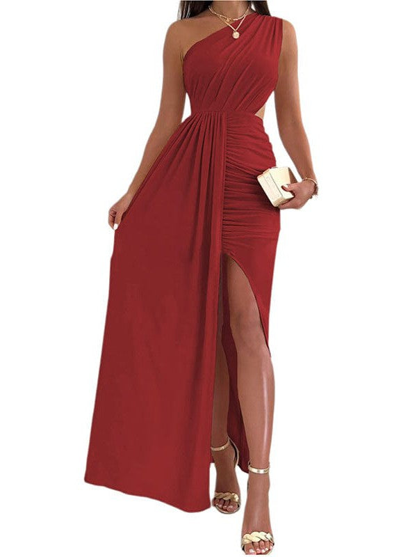 Women's Elegant V-Neck Solid Strapless Long Sleeve Dress