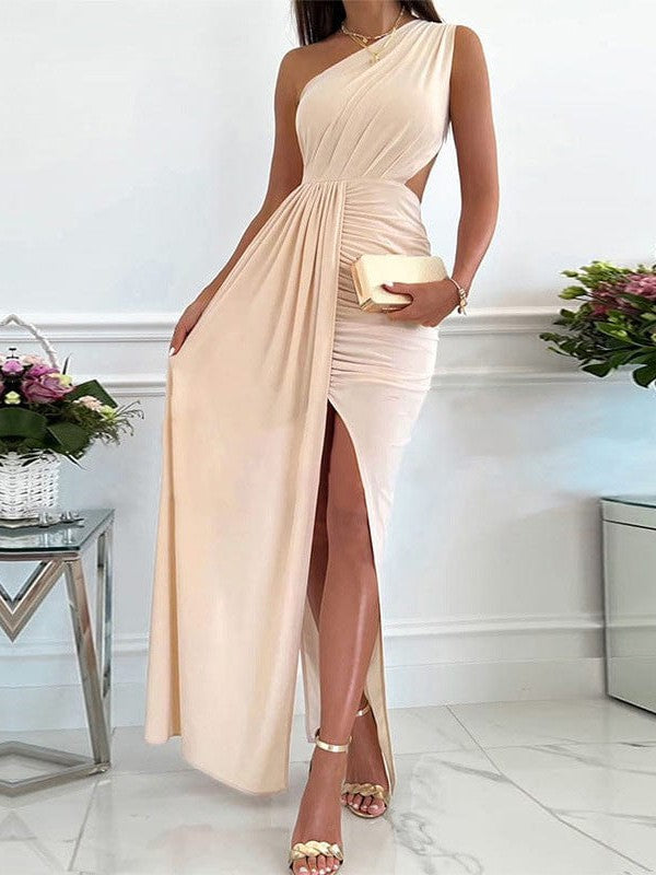 Women's Elegant V-Neck Solid Strapless Long Sleeve Dress