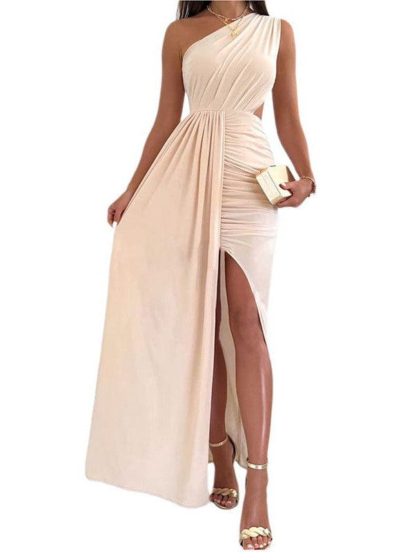 Women's Elegant V-Neck Solid Strapless Long Sleeve Dress