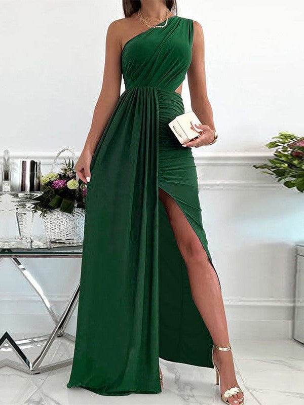 Women's Elegant V-Neck Solid Strapless Long Sleeve Dress