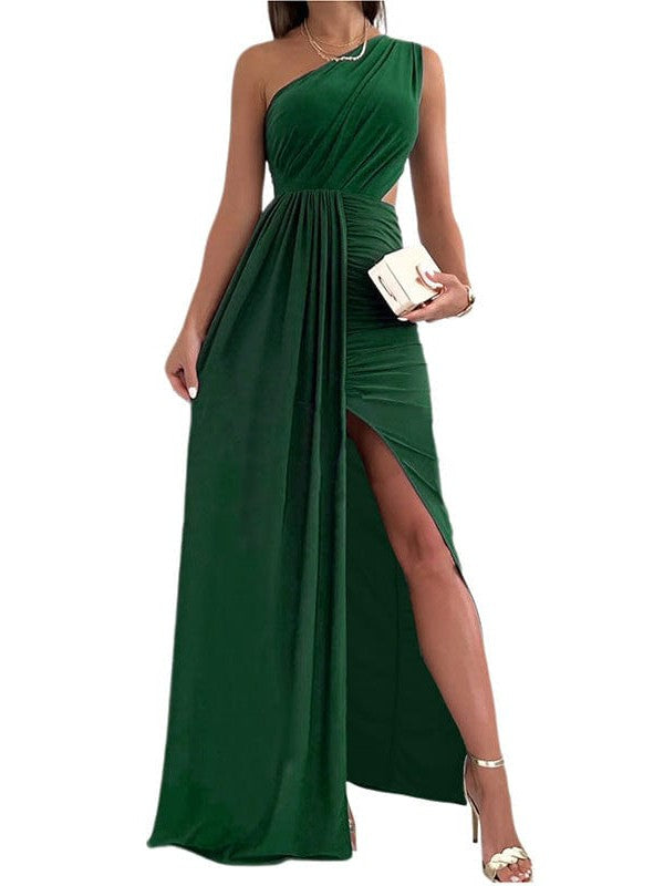 Women's Elegant V-Neck Solid Strapless Long Sleeve Dress